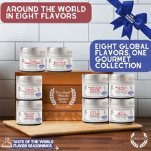 Load image into Gallery viewer, House Favorites: Taste of the World Flavor Seasonings | 8 Pack | Magnetic Tins in Gift Box Collections &amp; Gift Sets Gustus Vitae