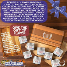 Load image into Gallery viewer, House Favorites: Taste of the World Flavor Seasonings | 8 Pack | Magnetic Tins in Gift Box Collections &amp; Gift Sets Gustus Vitae