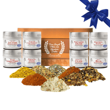 Load image into Gallery viewer, House Favorites: Taste of the World Flavor Seasonings | 8 Pack | Magnetic Tins in Gift Box Collections &amp; Gift Sets Gustus Vitae