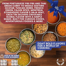 Load image into Gallery viewer, House Favorites: Taste of the World Flavor Seasonings | 8 Pack | Magnetic Tins in Gift Box Collections &amp; Gift Sets Gustus Vitae