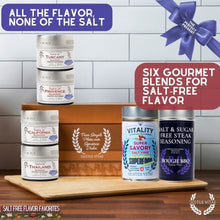 Load image into Gallery viewer, Salt Free Flavor Favorites | Gourmet Seasoning Gift Set | 6 Pack | XL Spices &amp; Magnetic Tins Collections &amp; Gift Sets Gustus Vitae