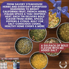 Load image into Gallery viewer, Salt Free Flavor Favorites | Gourmet Seasoning Gift Set | 6 Pack | XL Spices &amp; Magnetic Tins Collections &amp; Gift Sets Gustus Vitae
