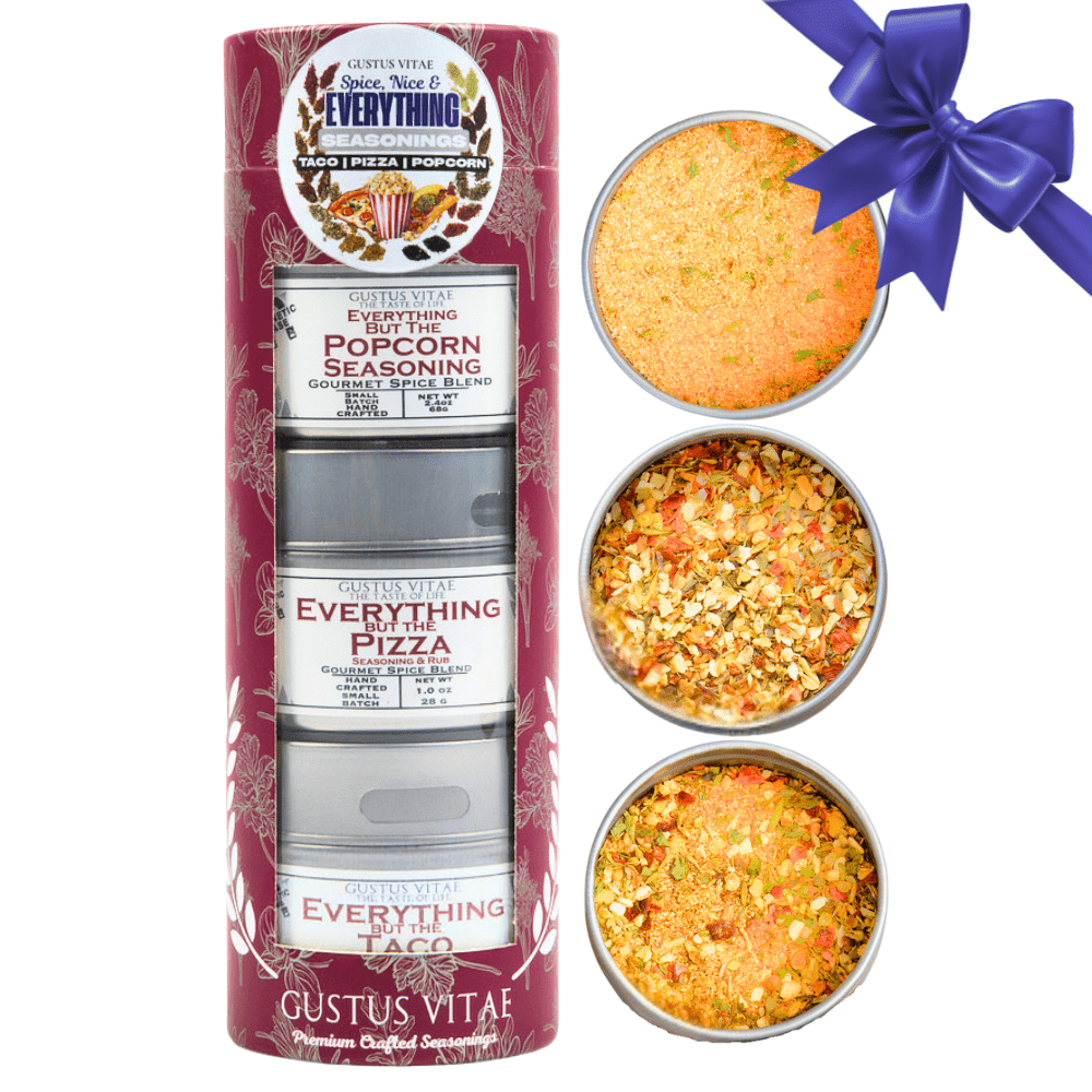 Spice, Nice & Everything Seasonings: Taco, Pizza, Popcorn | Gift Pack Set of 3 Collections & Gift Sets Gustus Vitae