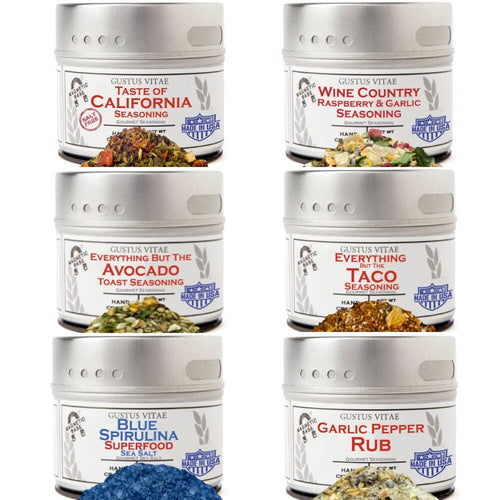 California Seasonings Gift Set - Tastes of Californa - Artisanal Spice Blends Six Pack Collections & Gift Sets Gustus Vitae