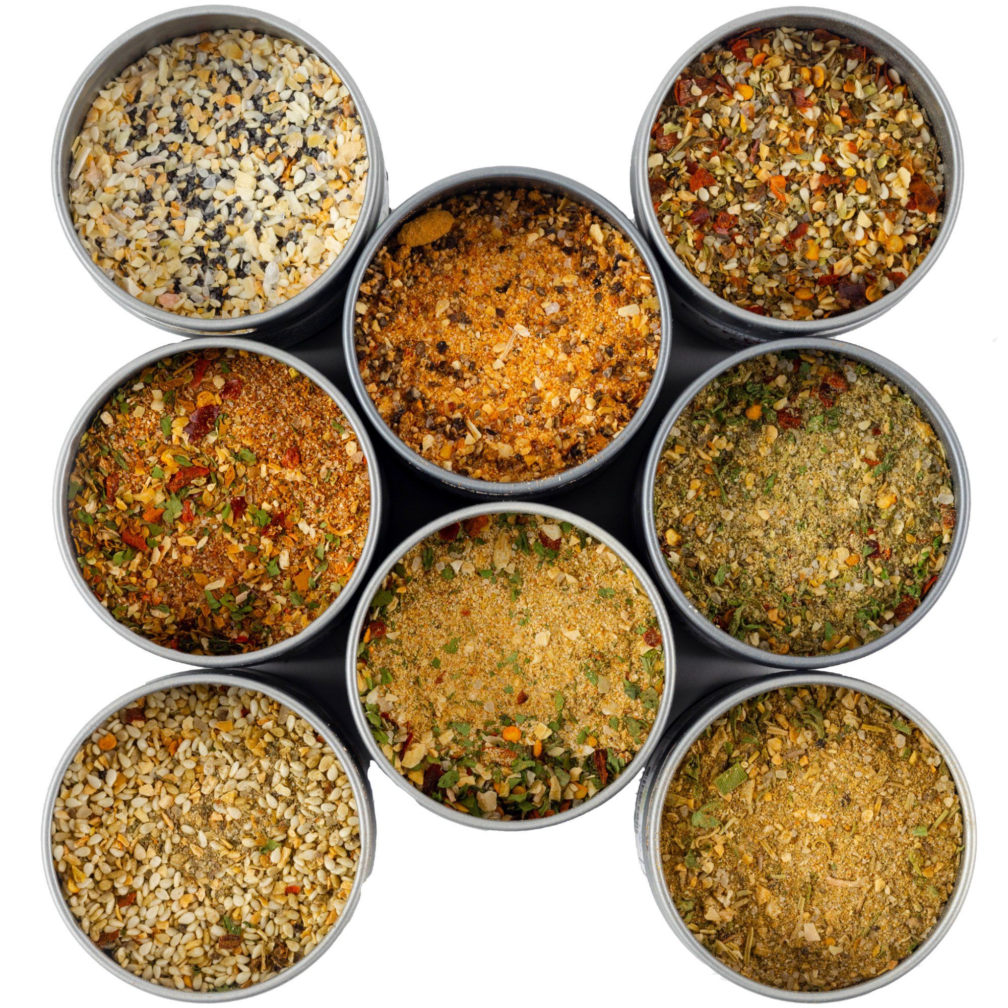 Pantry Starter Kit | Non GMO | Gourmet Spices and Salt | 8 Small Batch Herbs & Spices | Handpacked in Magnetic Tins | Gustus Vitae | #214