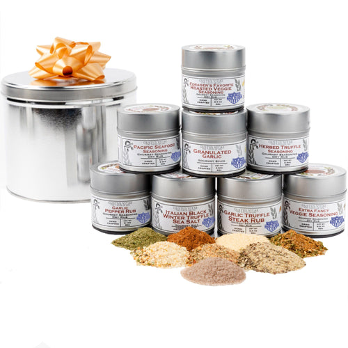 Fancy Proteins & Truffled Sides Luxury Gift Pack | 8 Gourmet Seasonings & Salts In A Handsome Gift Tin Collections & Gift Sets Gustus Vitae